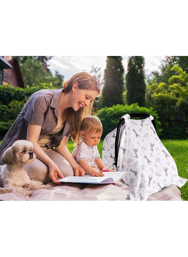 Metplus Baby Car Seat Covers for Boys Girls, Muslin Infant Carseat Canopy, Lightweight Breathable Newborn Carrier Canopies Stroller Cover, Universal Fit Large Size 47.2 x 35.4 inch, Elephant Giraffe - Image 4